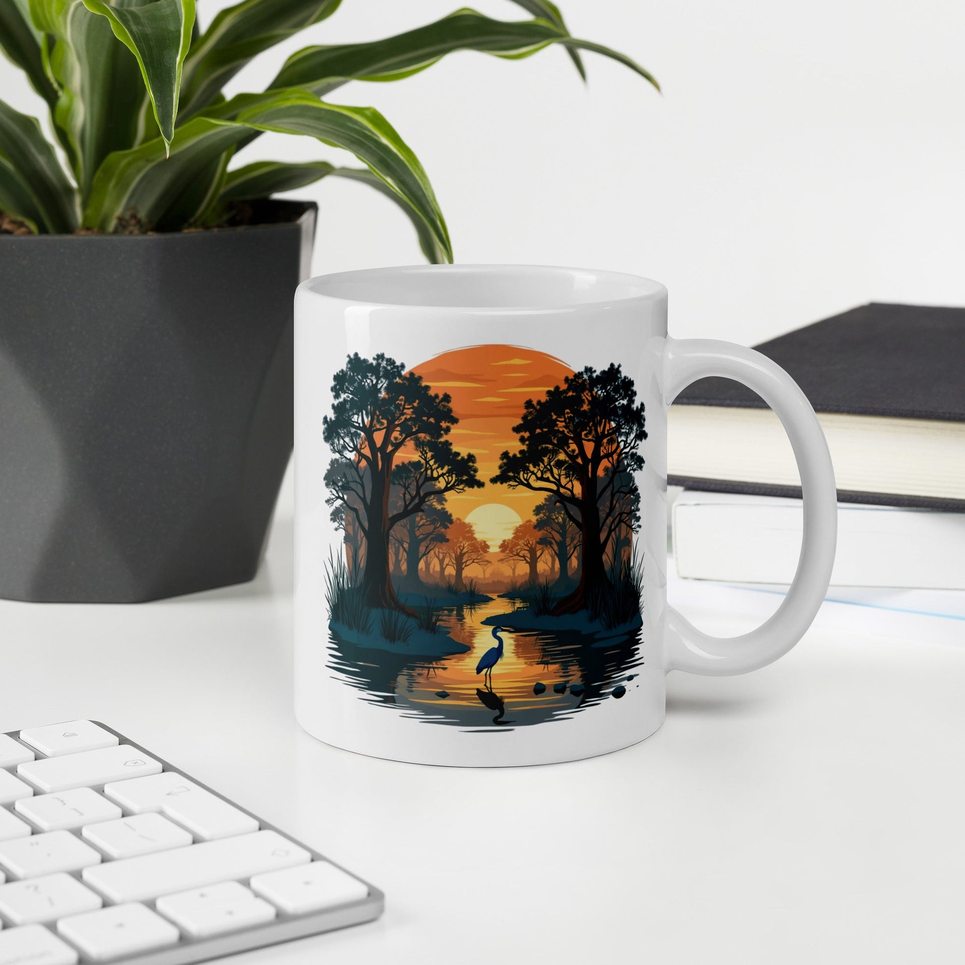 Sunset Heron White Glossy Mug (11 oz, 15 oz, 20 oz) - Mugs - Discovery Co.
