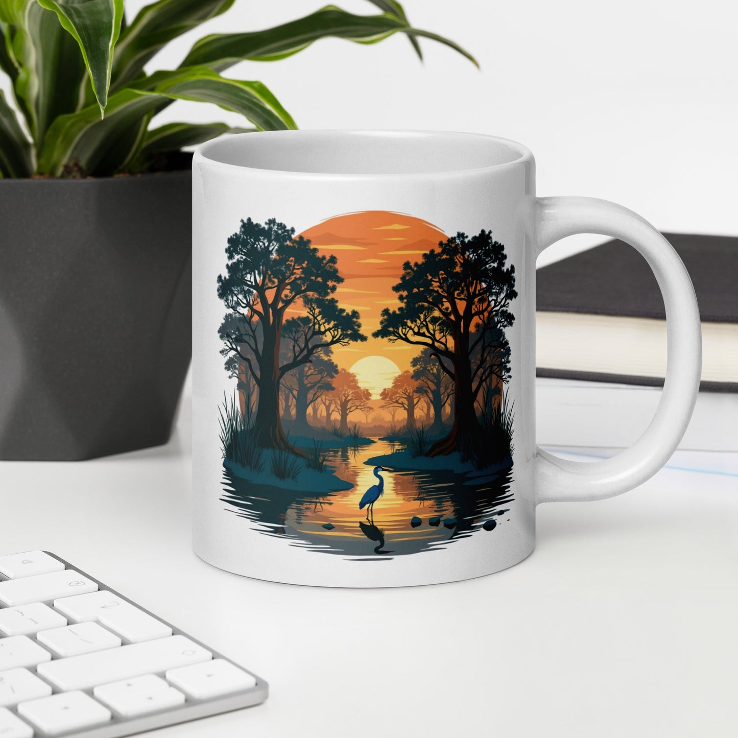 Sunset Heron White Glossy Mug (11 oz, 15 oz, 20 oz) - Mugs - Discovery Co.