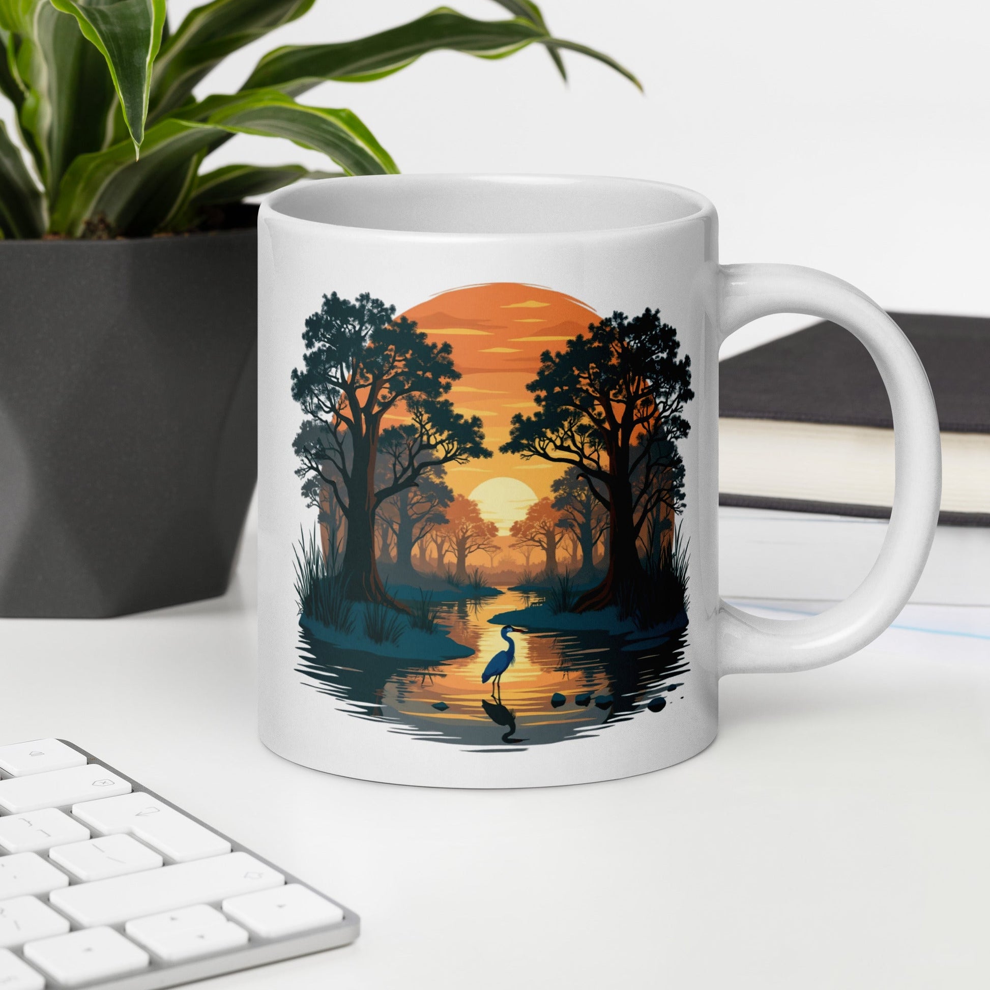 Sunset Heron White Glossy Mug (11 oz, 15 oz, 20 oz) - Mugs - Discovery Co.