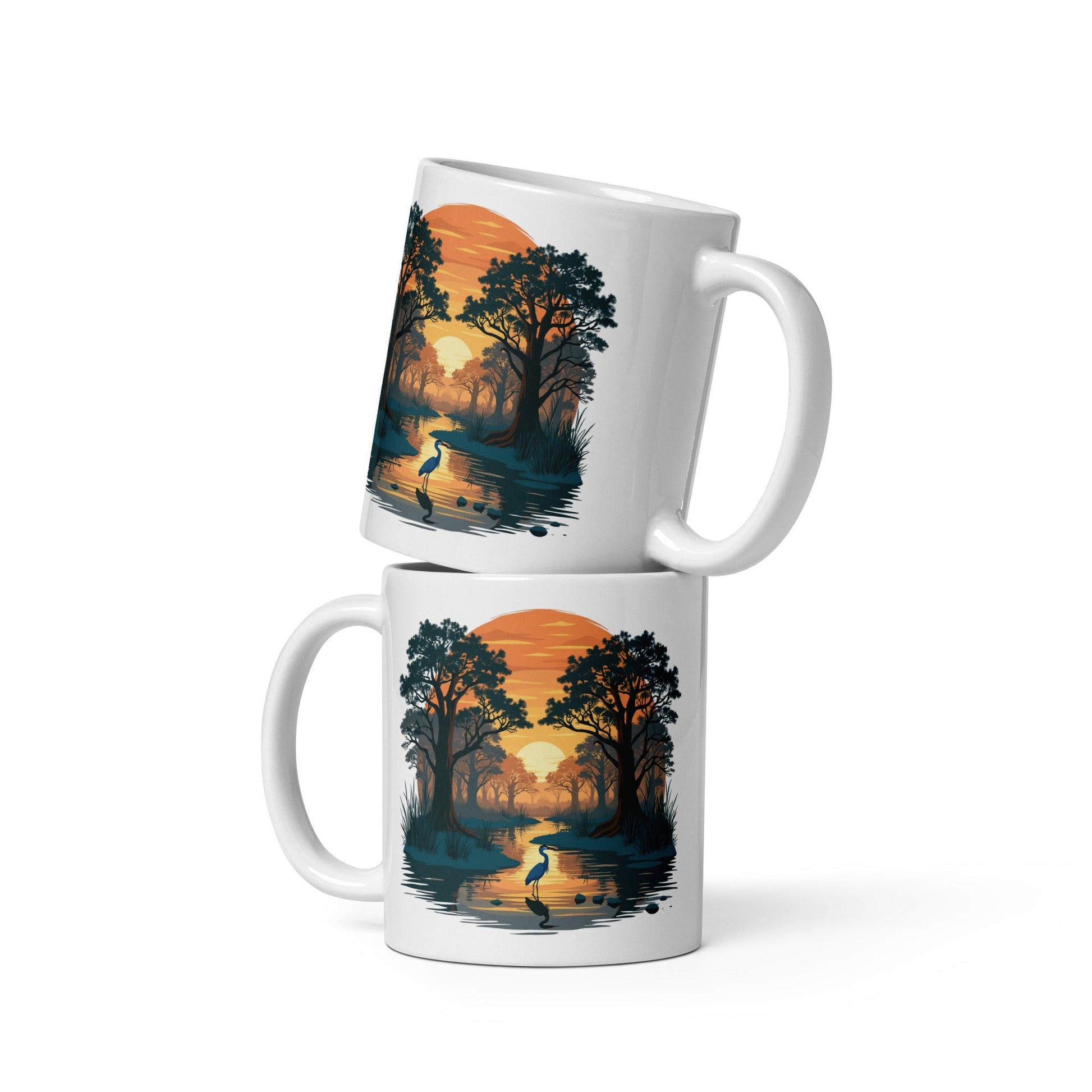 Sunset Heron White Glossy Mug (11 oz, 15 oz, 20 oz) - Mugs - Discovery Co.