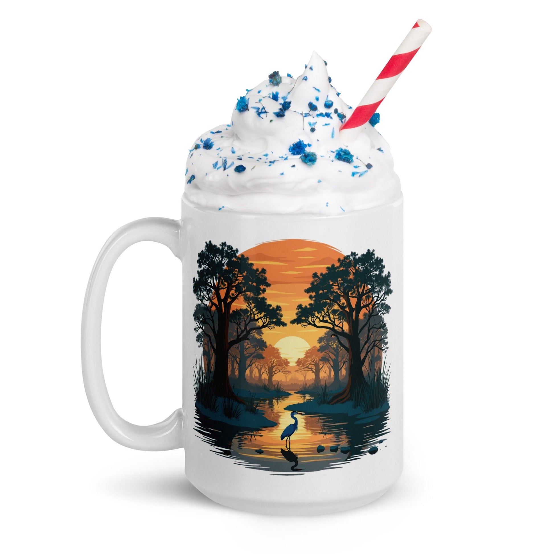 Sunset Heron White Glossy Mug (11 oz, 15 oz, 20 oz) - Mugs - Discovery Co.