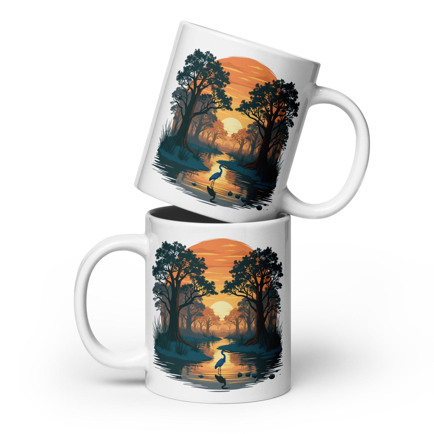 Sunset Heron White Glossy Mug (11 oz, 15 oz, 20 oz) - Mugs - Discovery Co.