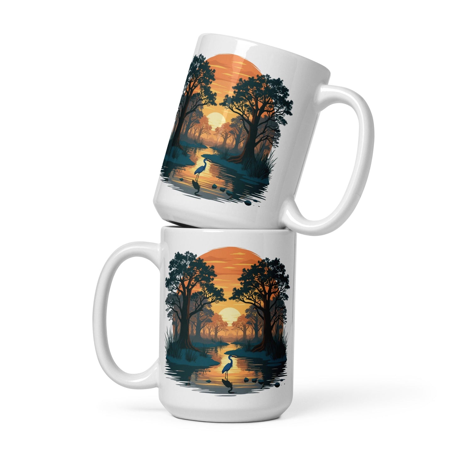 Sunset Heron White Glossy Mug (11 oz, 15 oz, 20 oz) - Mugs - Discovery Co.