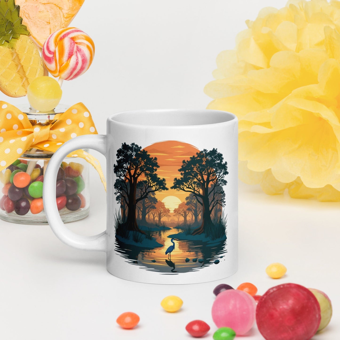 Sunset Heron White Glossy Mug (11 oz, 15 oz, 20 oz) - Mugs - Discovery Co.
