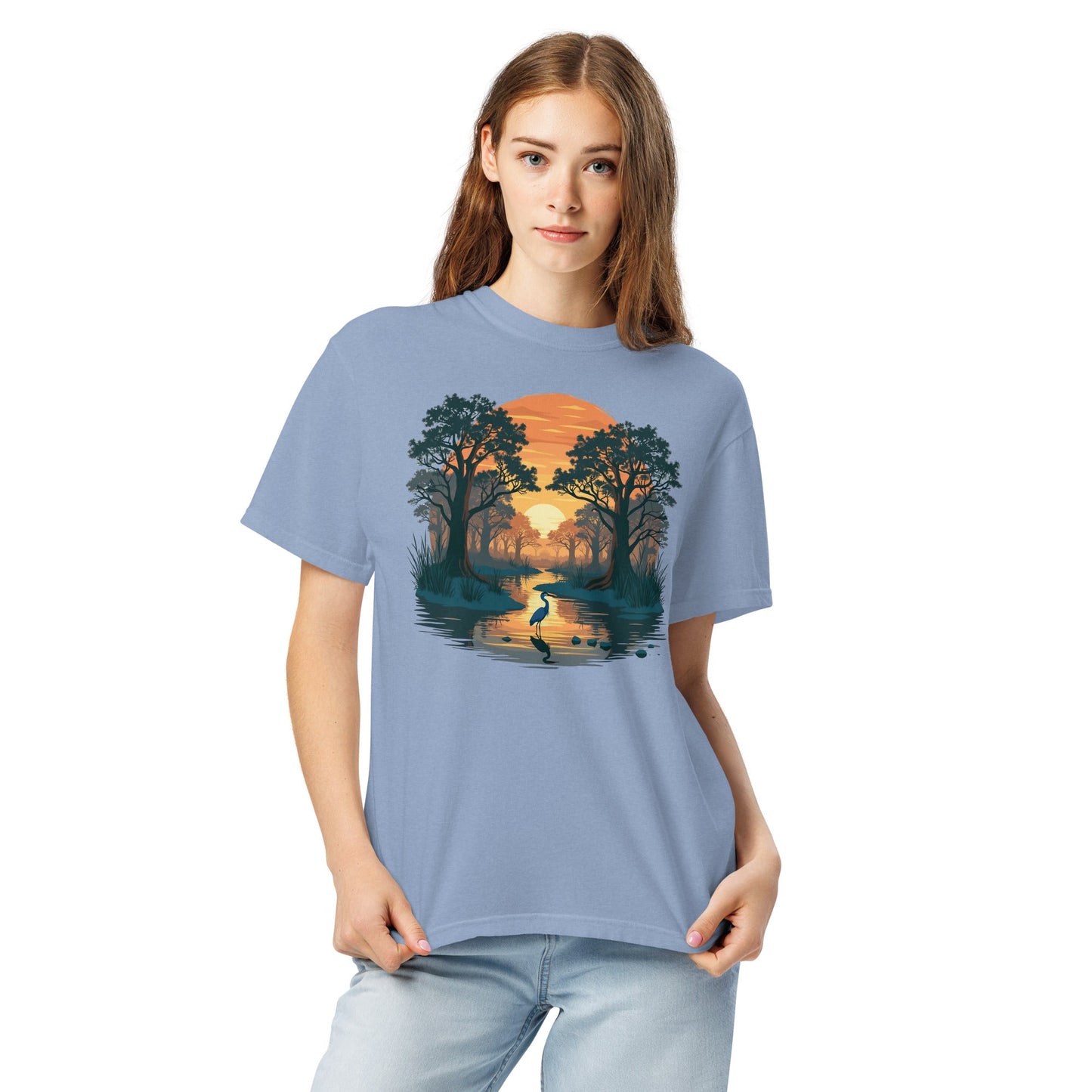 Sunset Heron Women's (Unisex) Premium Tee - Women's Shirts - Discovery Co.