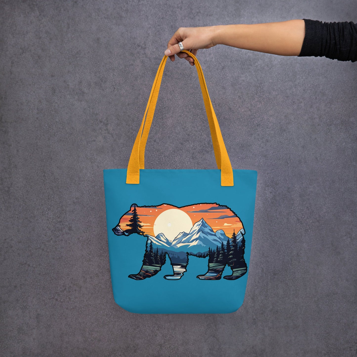 Sunset Over Mountains Bear Tote Bag - Tote Bags - Discovery Co.