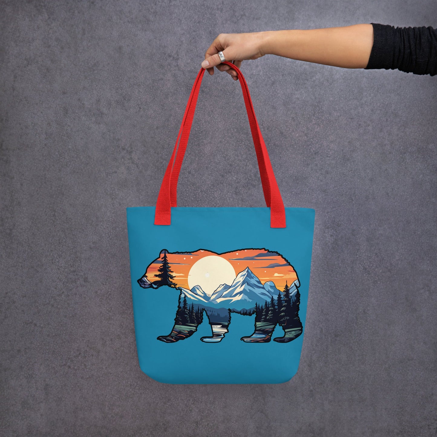 Sunset Over Mountains Bear Tote Bag - Tote Bags - Discovery Co.