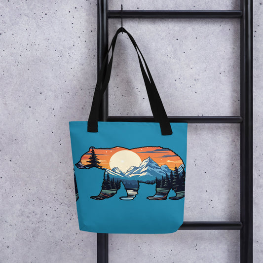 Sunset Over Mountains Bear Tote Bag - Tote Bags - Discovery Co.