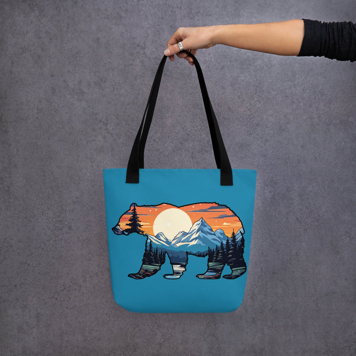 Sunset Over Mountains Bear Tote Bag - Tote Bags - Discovery Co.