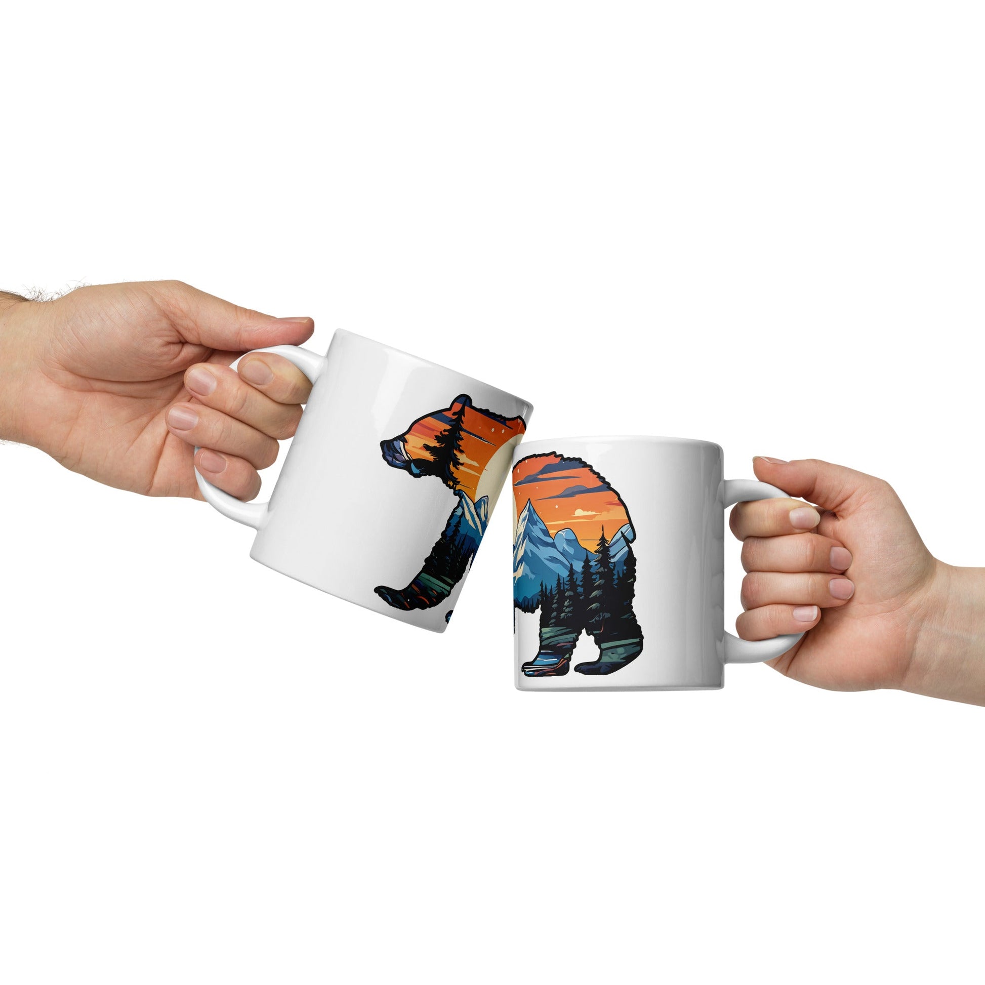 Sunset Over Mountains Bear White Glossy Mug (11 oz, 15 oz, 20 oz) - Mugs - Discovery Co.