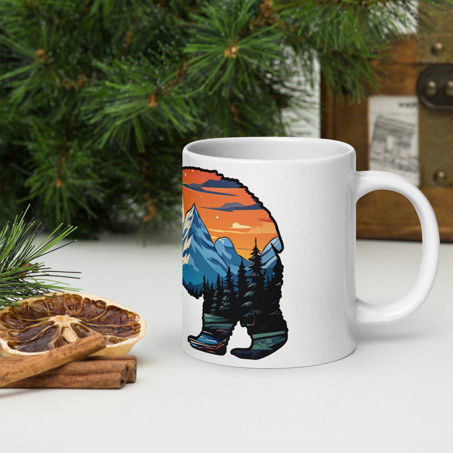 Sunset Over Mountains Bear White Glossy Mug (11 oz, 15 oz, 20 oz) - Mugs - Discovery Co.