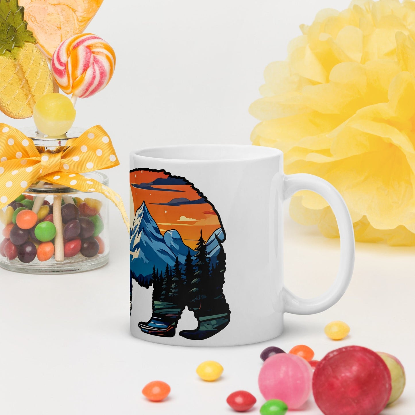 Sunset Over Mountains Bear White Glossy Mug (11 oz, 15 oz, 20 oz) - Mugs - Discovery Co.