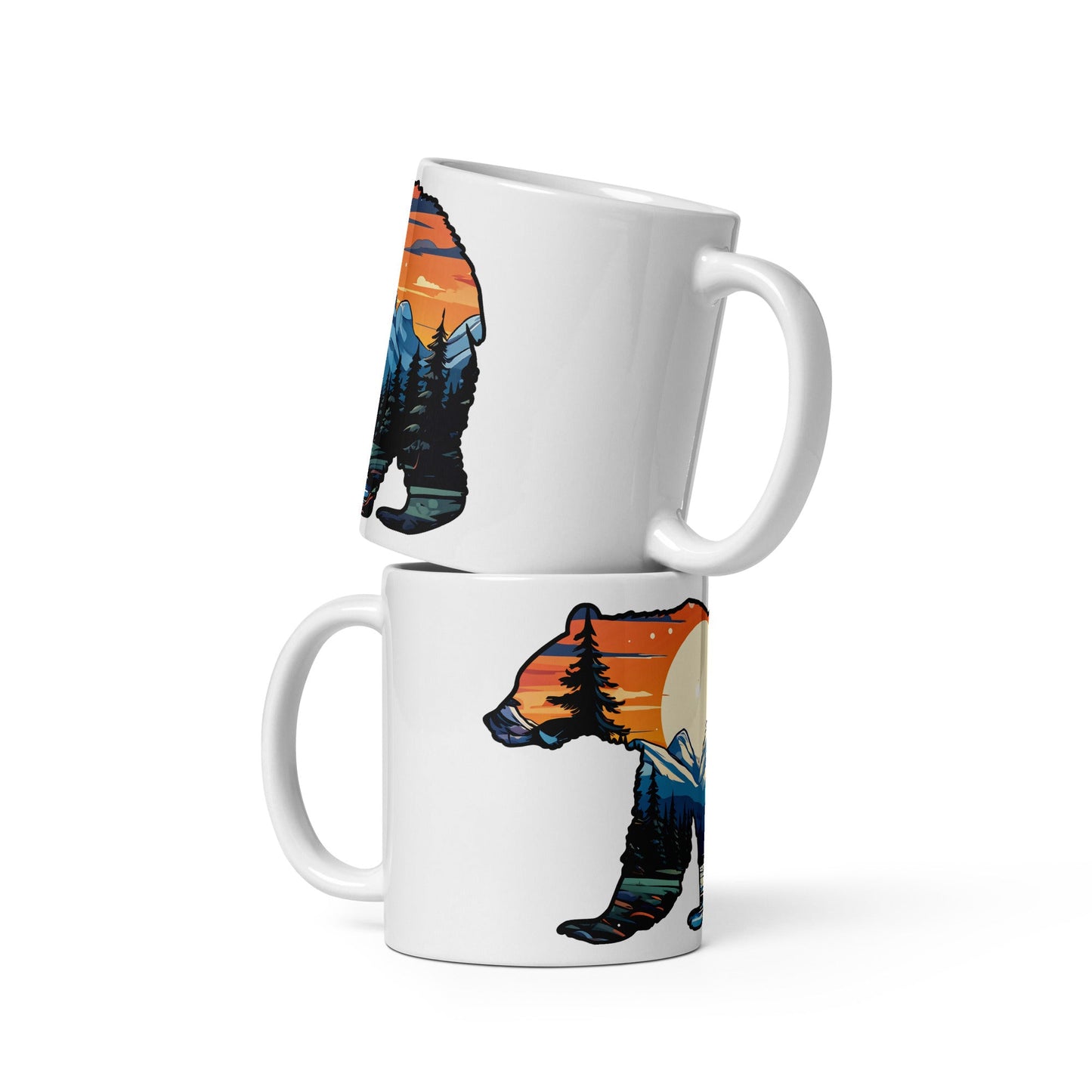 Sunset Over Mountains Bear White Glossy Mug (11 oz, 15 oz, 20 oz) - Mugs - Discovery Co.