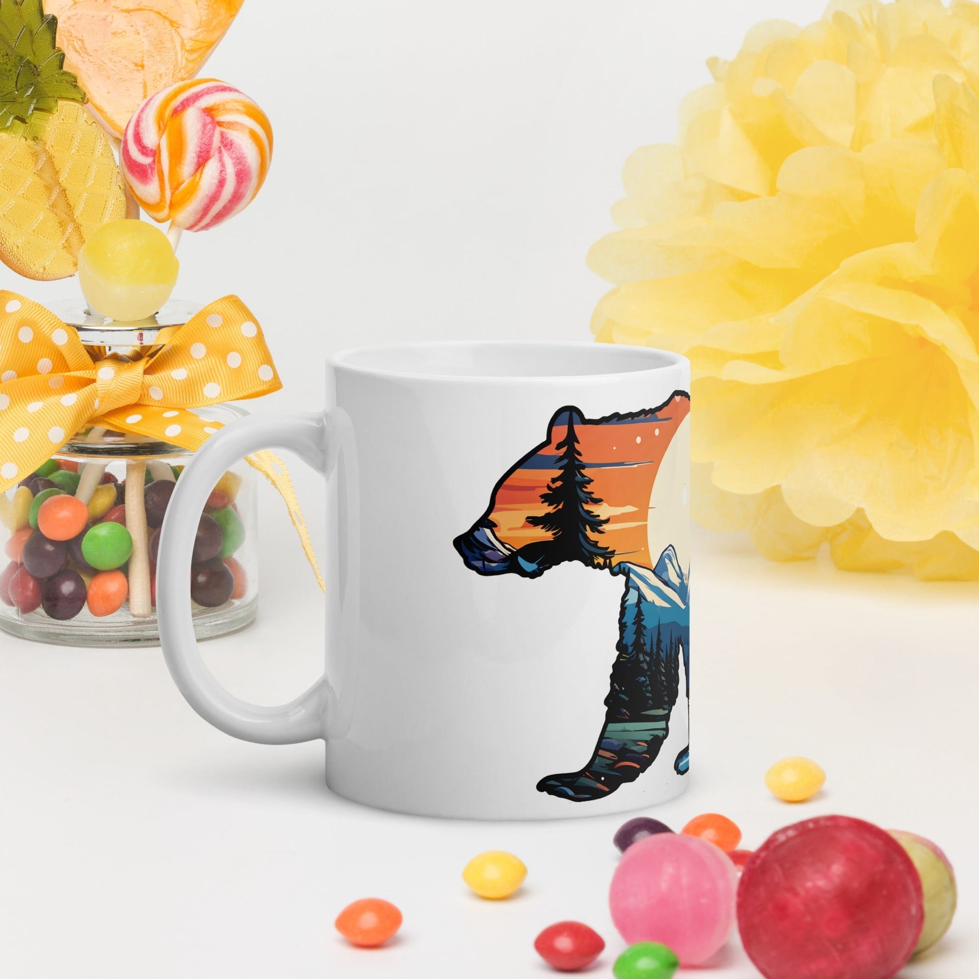 Sunset Over Mountains Bear White Glossy Mug (11 oz, 15 oz, 20 oz) - Mugs - Discovery Co.