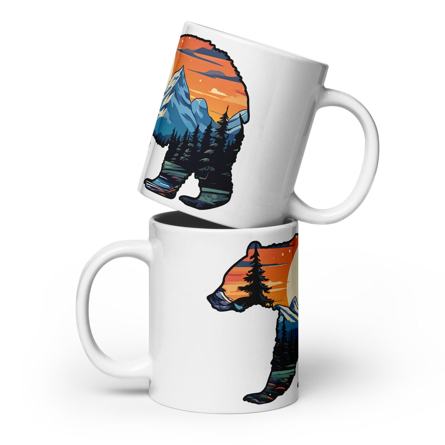 Sunset Over Mountains Bear White Glossy Mug (11 oz, 15 oz, 20 oz) - Mugs - Discovery Co.