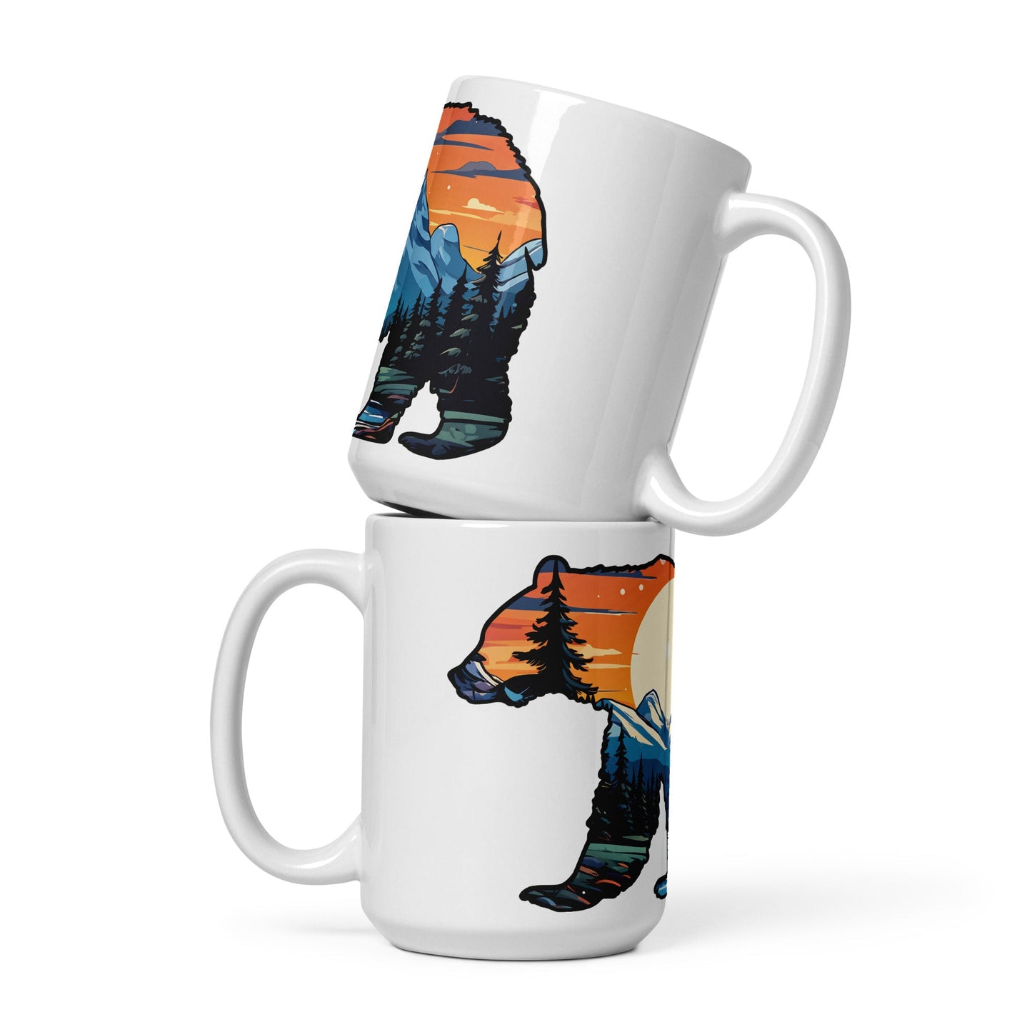 Sunset Over Mountains Bear White Glossy Mug (11 oz, 15 oz, 20 oz) - Mugs - Discovery Co.