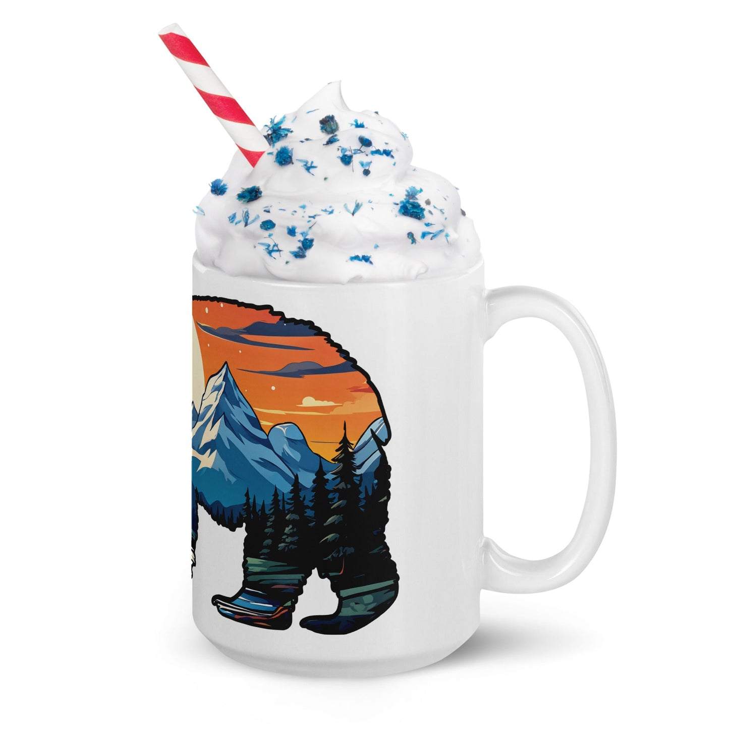 Sunset Over Mountains Bear White Glossy Mug (11 oz, 15 oz, 20 oz) - Mugs - Discovery Co.