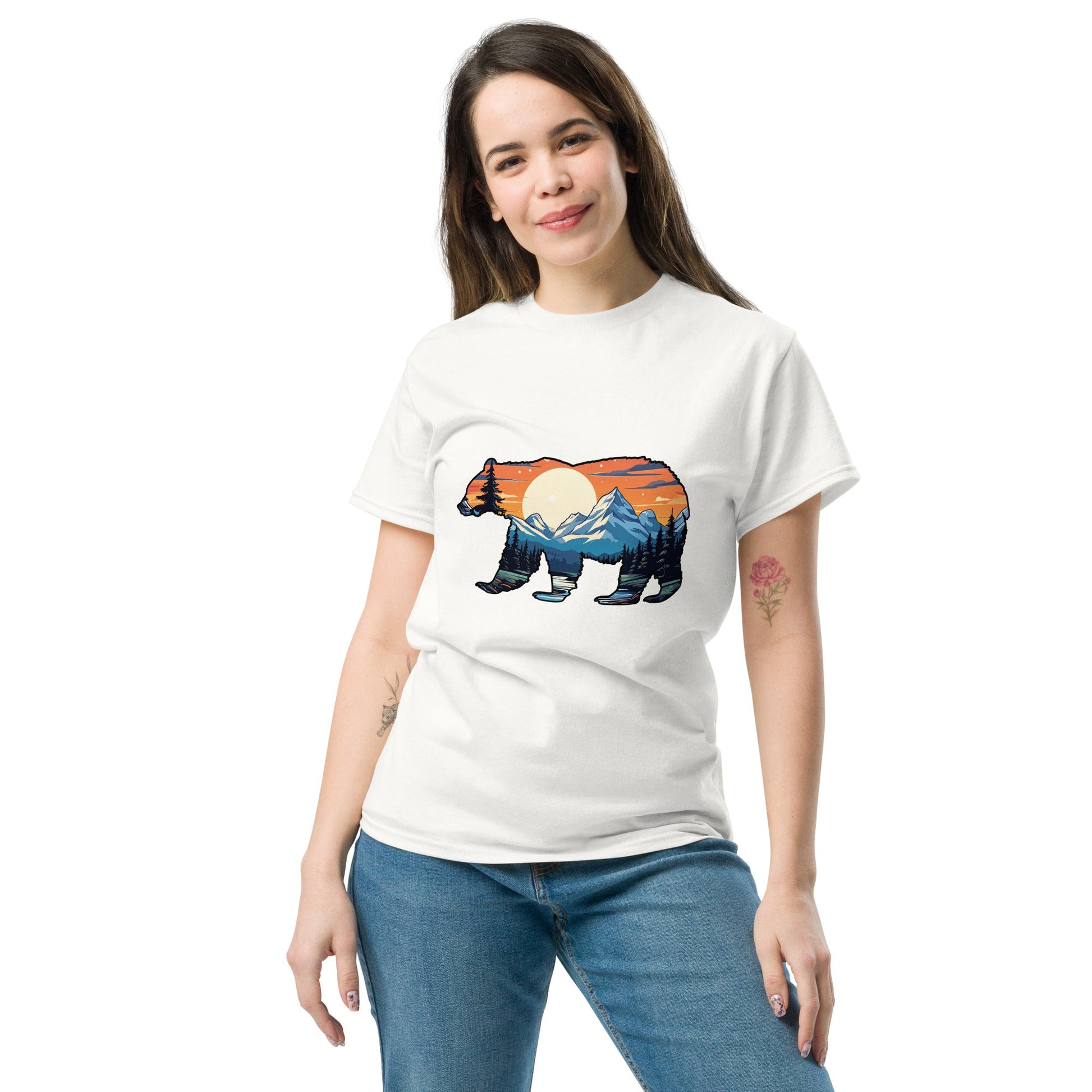 Sunset Over Mountains Bear Women's Classic Tee - Women's Shirts - Discovery Co.