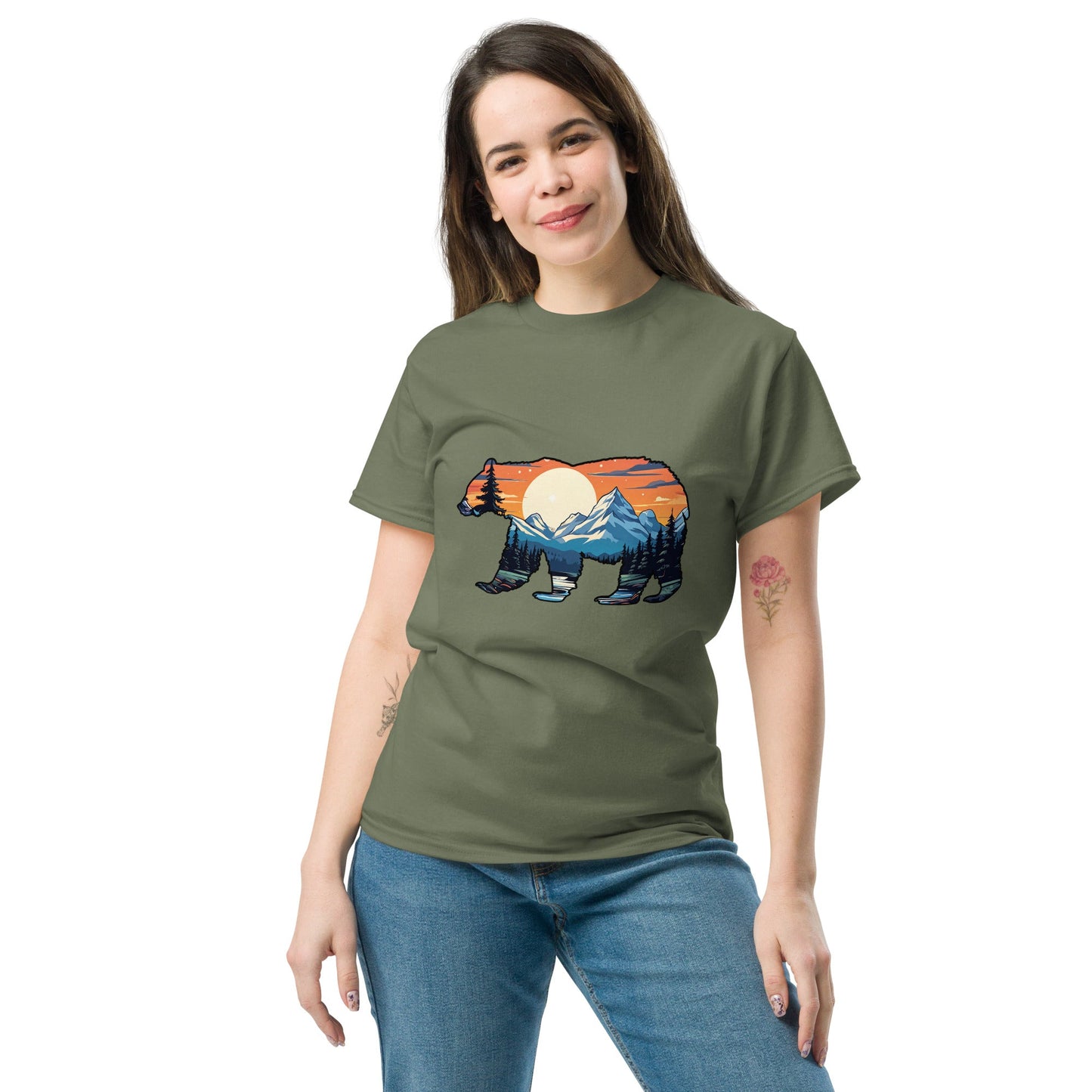 Sunset Over Mountains Bear Women's Classic Tee - Women's Shirts - Discovery Co.