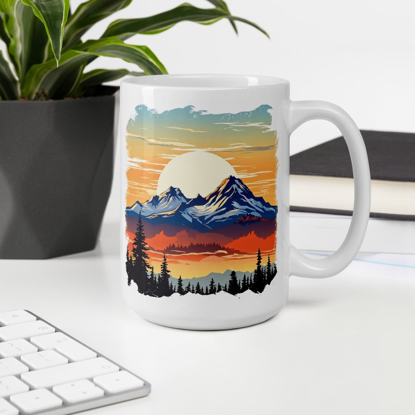 Sunset Over Mountains White Glossy Mug (11 oz, 15 oz, 20 oz) - Mugs - Discovery Co.