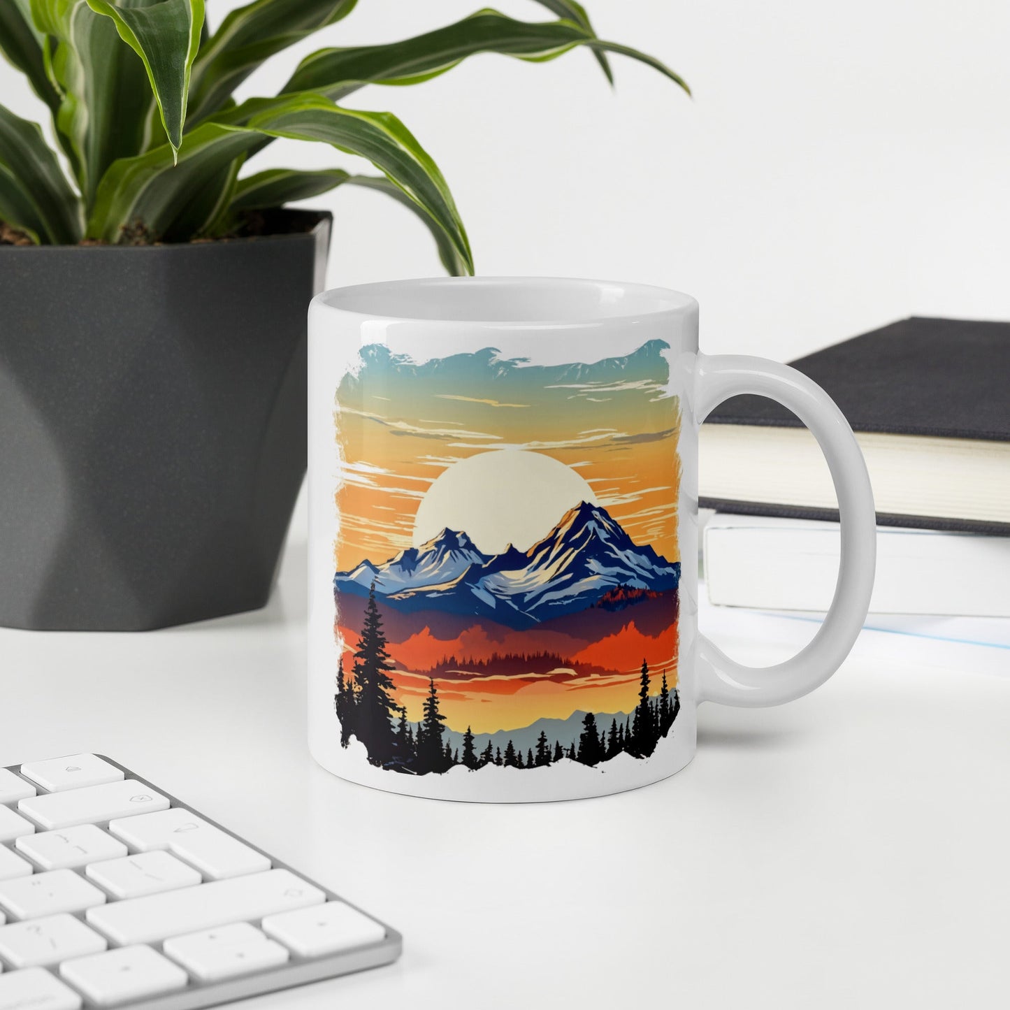 Sunset Over Mountains White Glossy Mug (11 oz, 15 oz, 20 oz) - Mugs - Discovery Co.