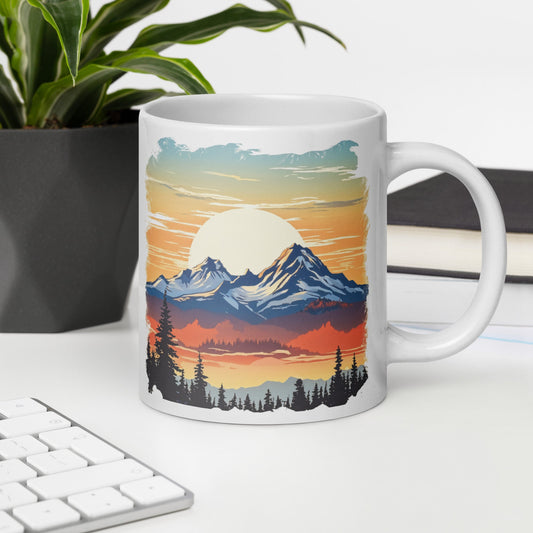 Sunset Over Mountains White Glossy Mug (11 oz, 15 oz, 20 oz) - Mugs - Discovery Co.