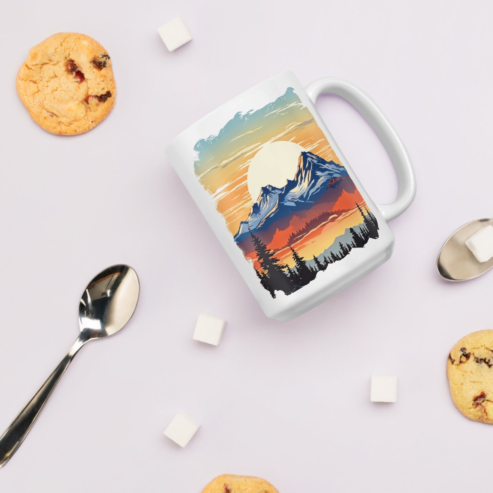 Sunset Over Mountains White Glossy Mug (11 oz, 15 oz, 20 oz) - Mugs - Discovery Co.