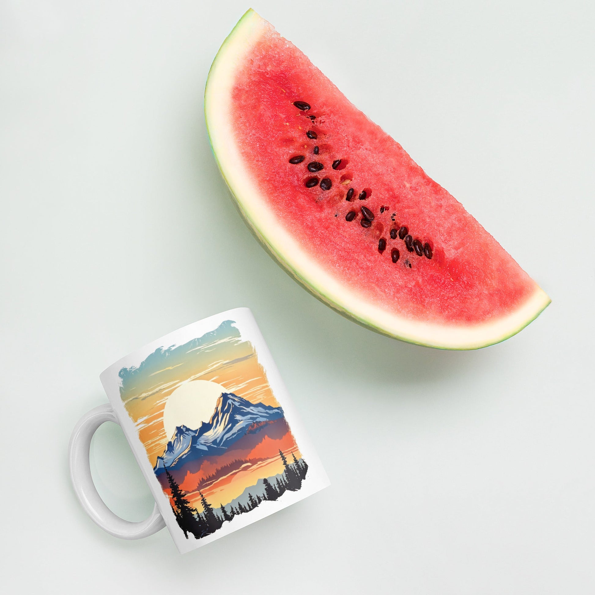 Sunset Over Mountains White Glossy Mug (11 oz, 15 oz, 20 oz) - Mugs - Discovery Co.