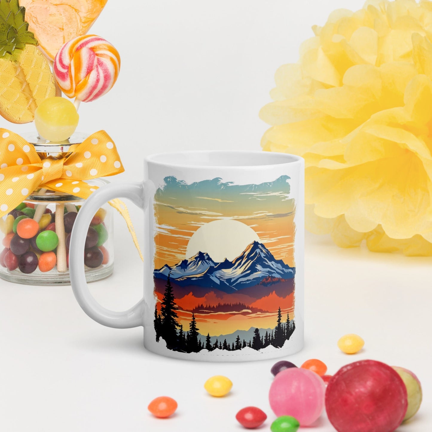 Sunset Over Mountains White Glossy Mug (11 oz, 15 oz, 20 oz) - Mugs - Discovery Co.