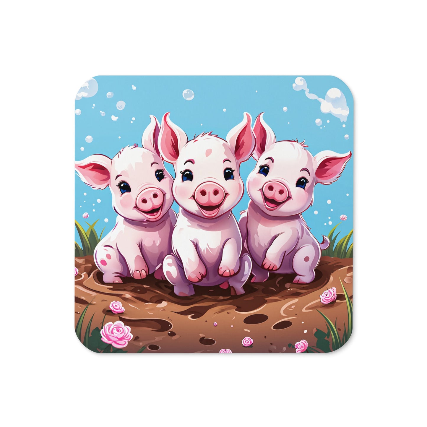 Three Little Pigs Cork - back Coaster - Coasters - Discovery Co.