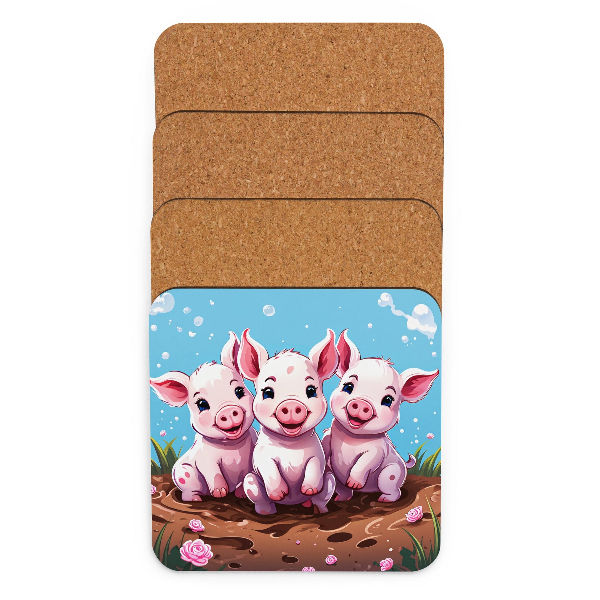 Three Little Pigs Cork - back Coaster - Coasters - Discovery Co.