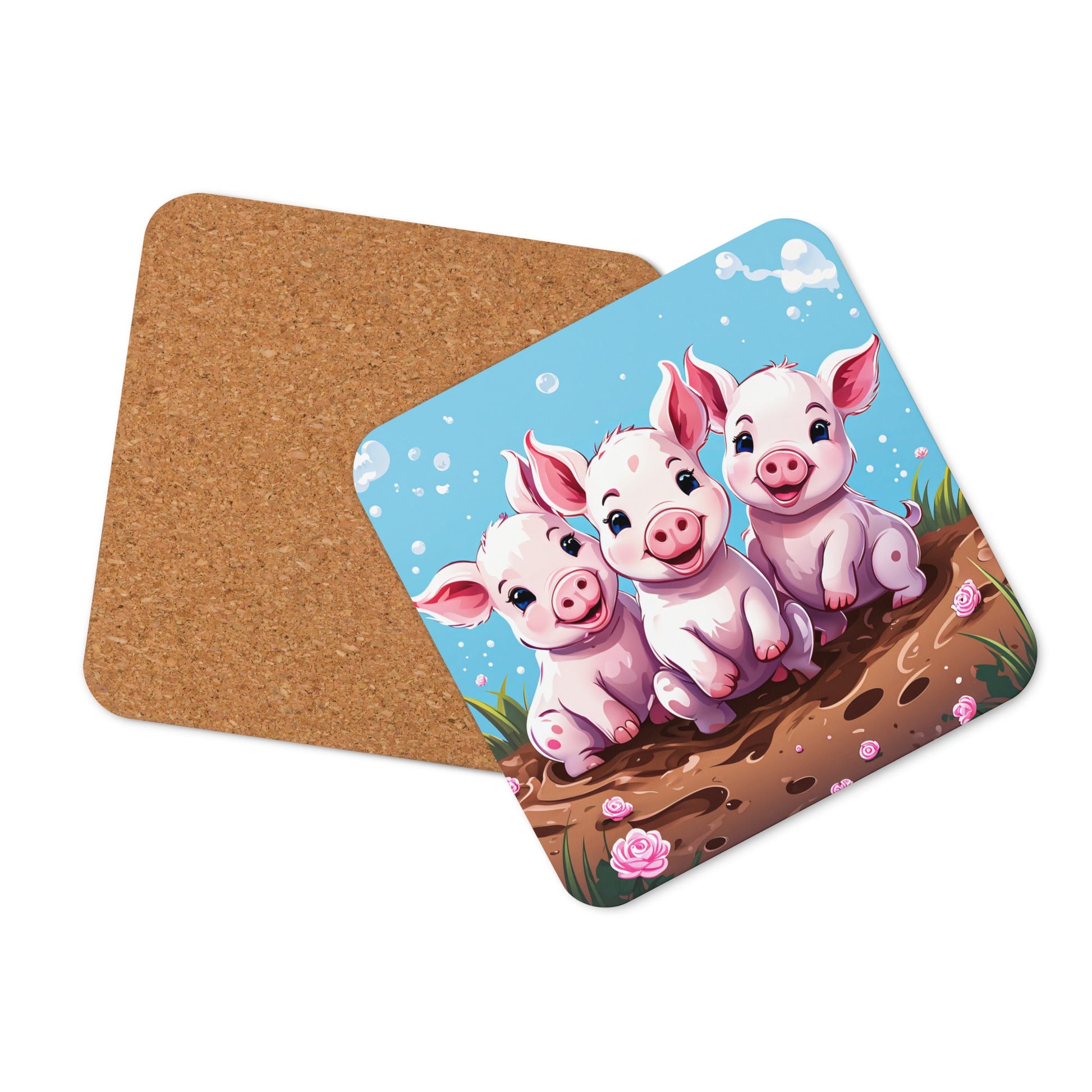 Three Little Pigs Cork - back Coaster - Coasters - Discovery Co.