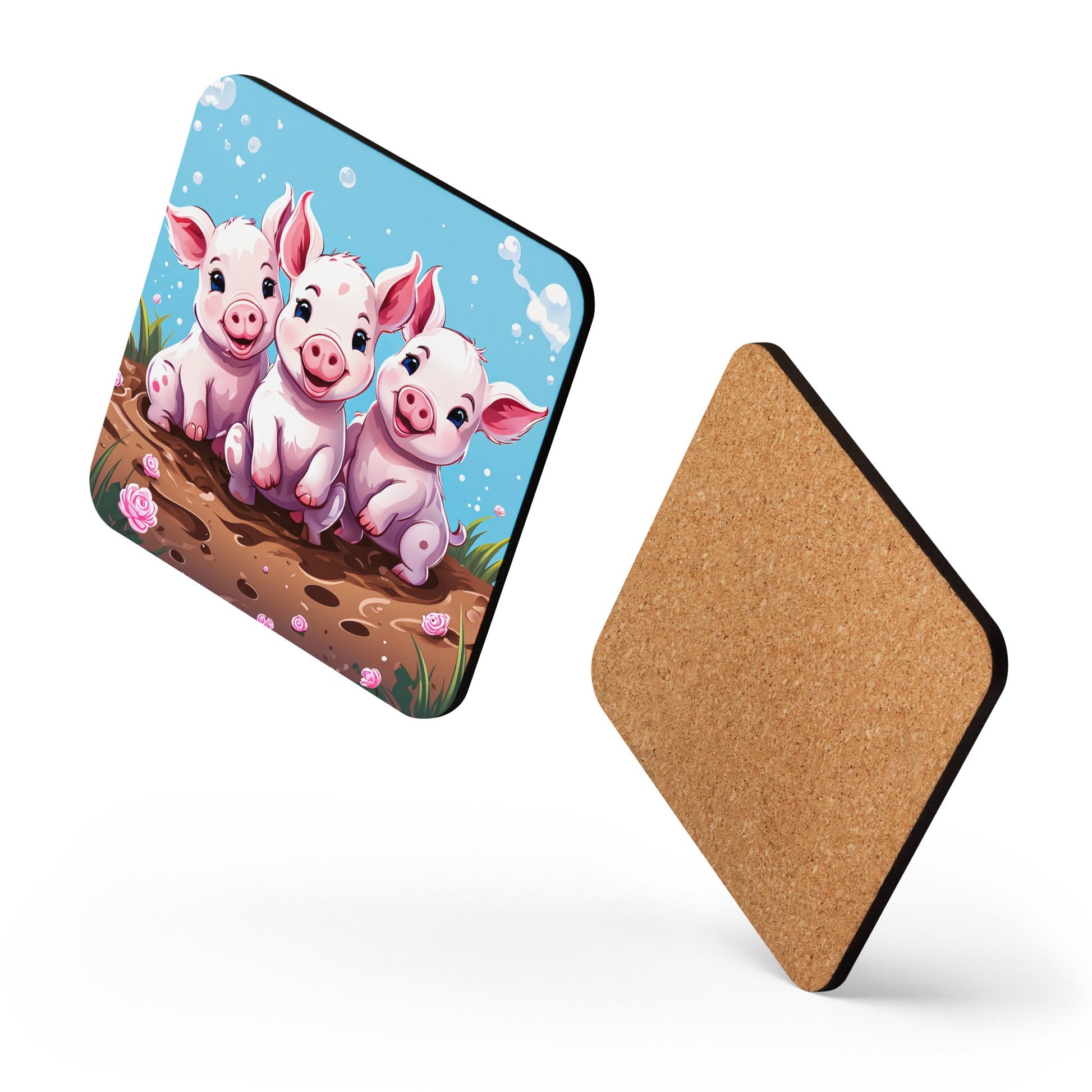 Three Little Pigs Cork - back Coaster - Coasters - Discovery Co.