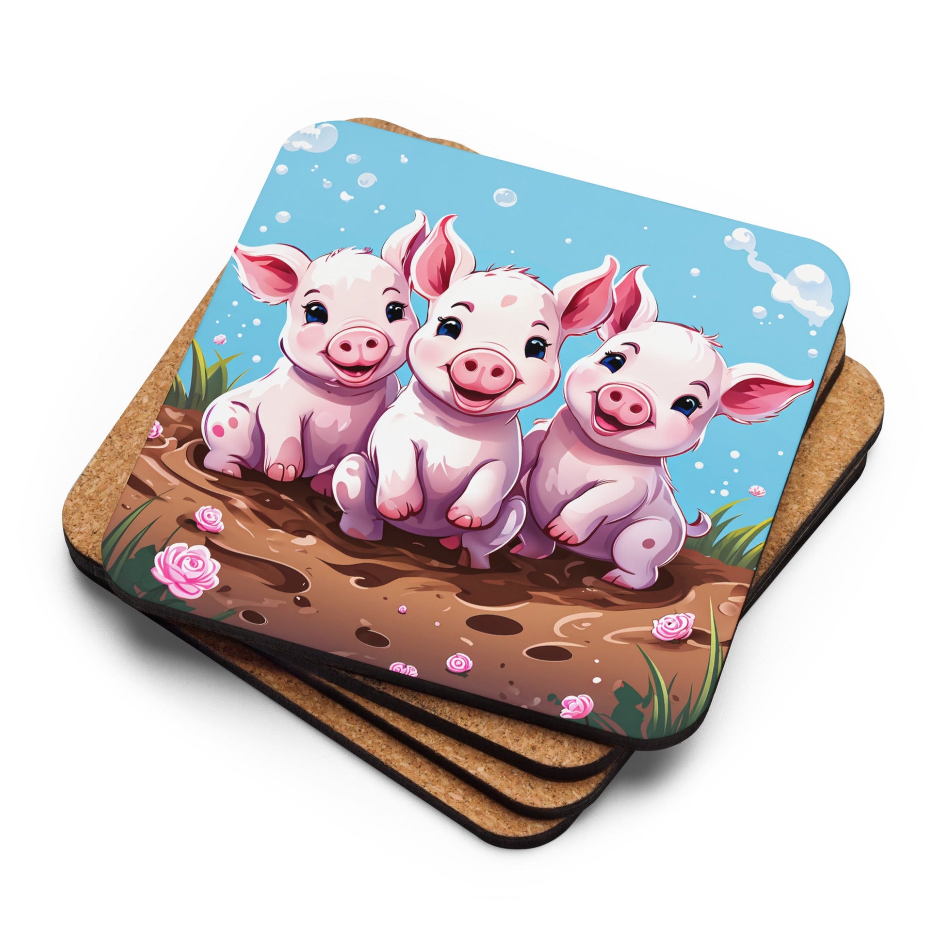 Three Little Pigs Cork - back Coaster - Coasters - Discovery Co.