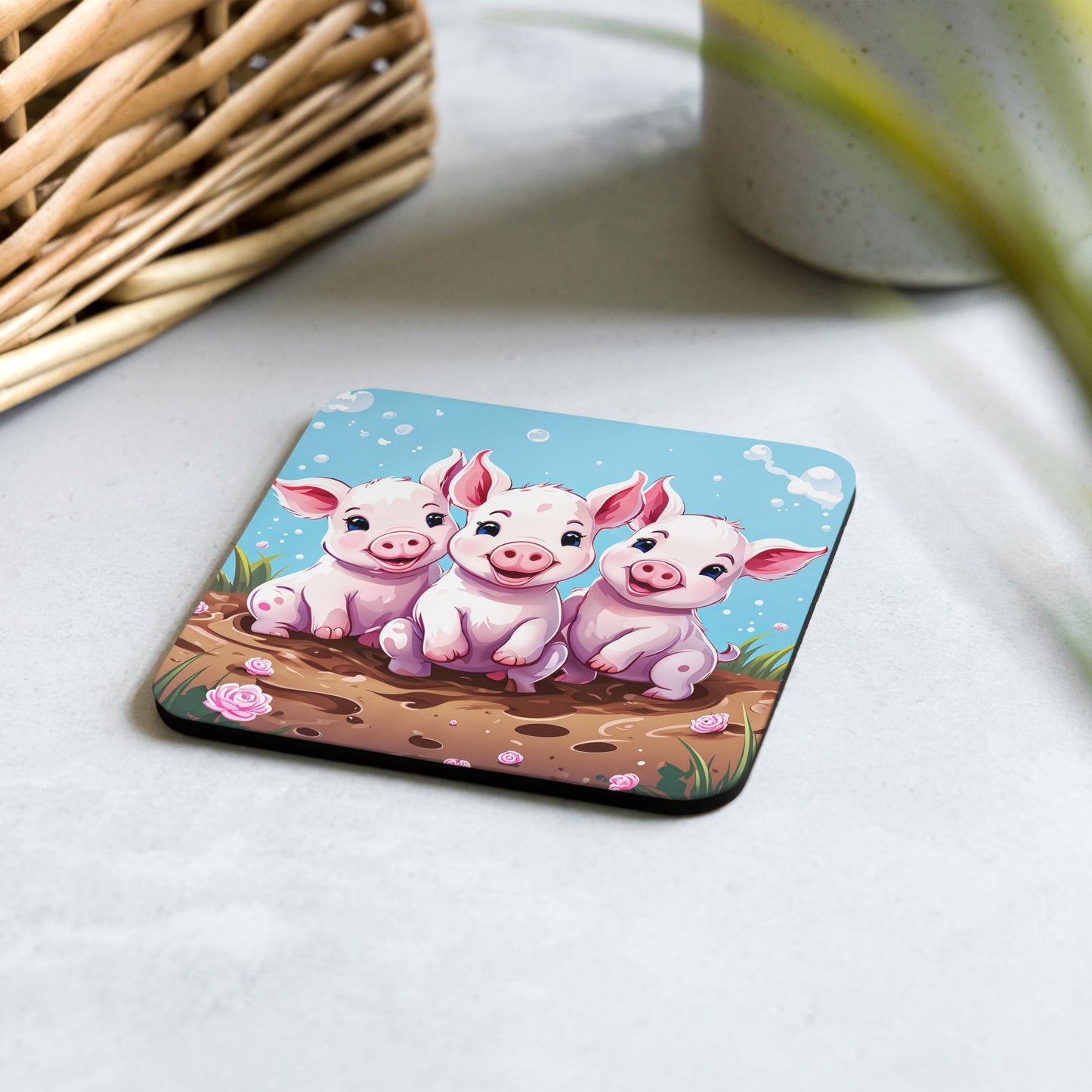 Three Little Pigs Cork - back Coaster - Coasters - Discovery Co.