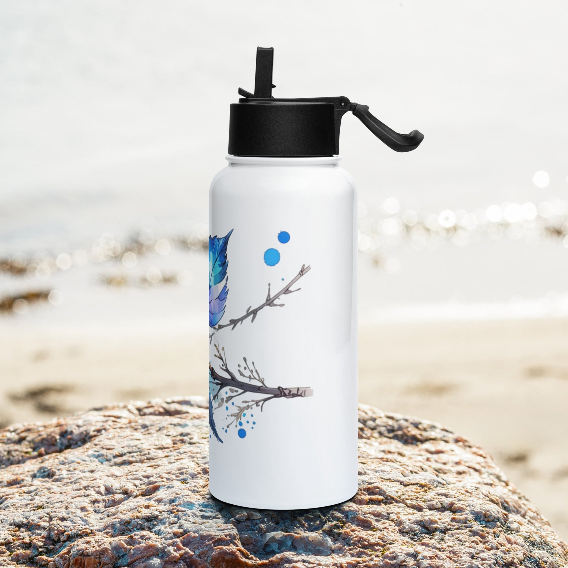 Tree Branch Watercolor Art Stainless Steel Water Bottle With Straw Lid - Stainless Steel Water Bottle With Straw Lid - Discovery Co.