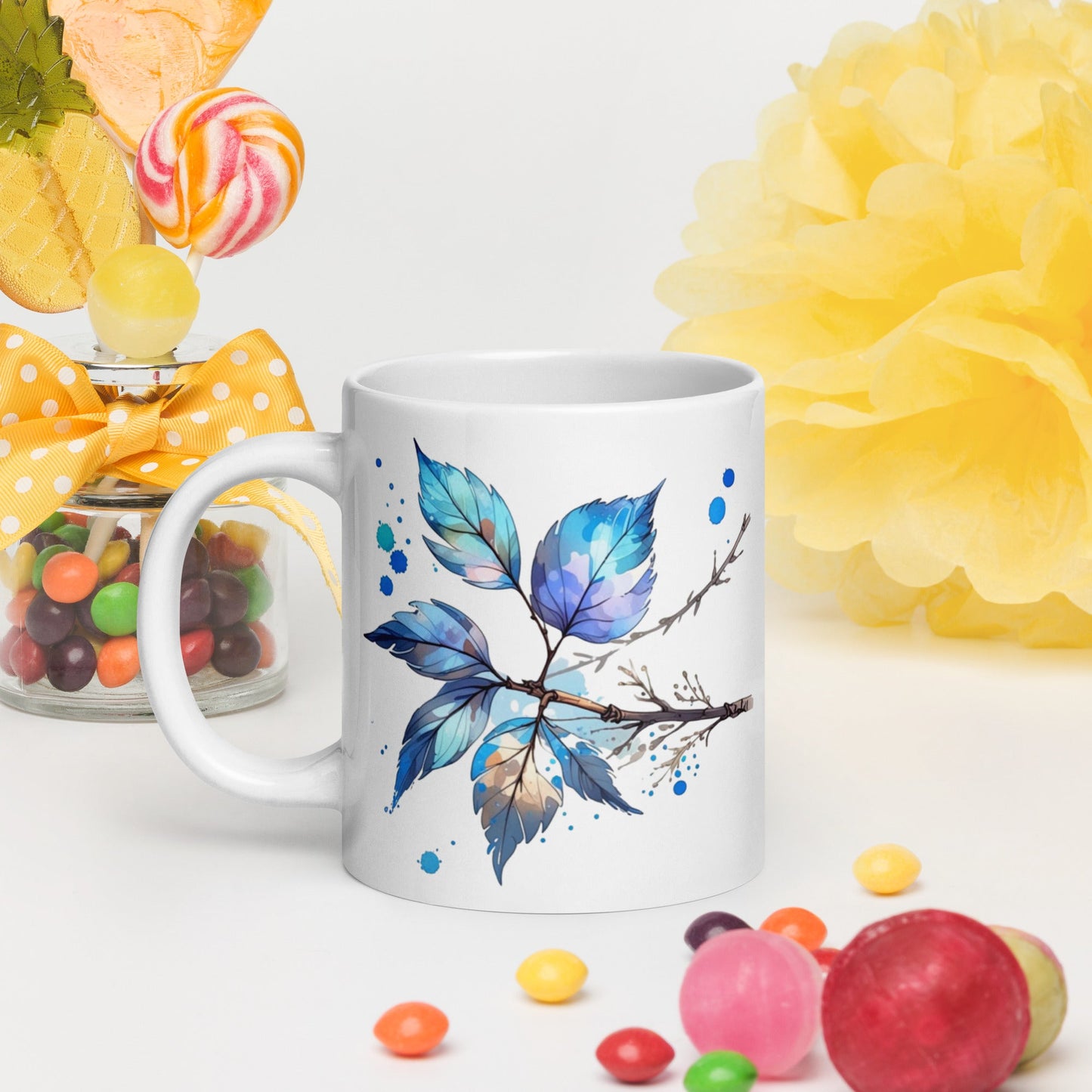 Tree Branch Watercolor Art White Glossy Mug (11 oz, 15 oz, 20 oz) - Mugs - Discovery Co.