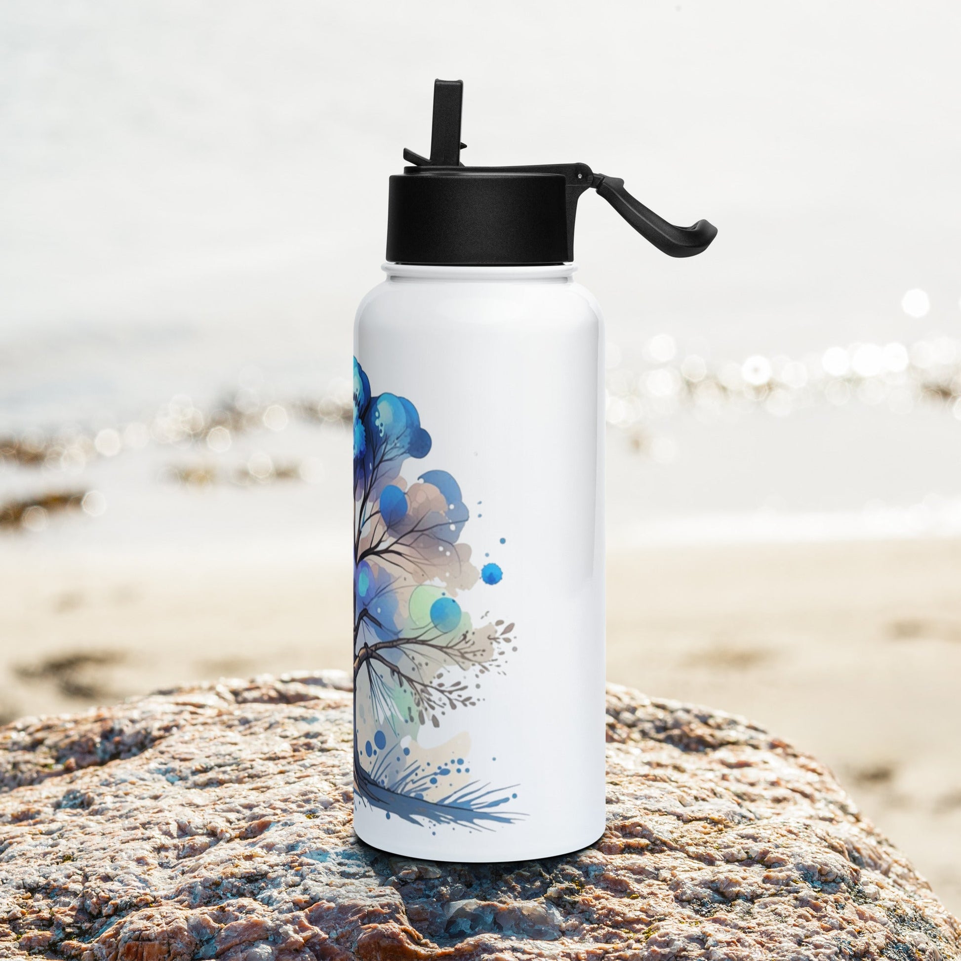 Tree Watercolor Art Stainless Steel Water Bottle With Straw Lid - Stainless Steel Water Bottle With Straw Lid - Discovery Co.