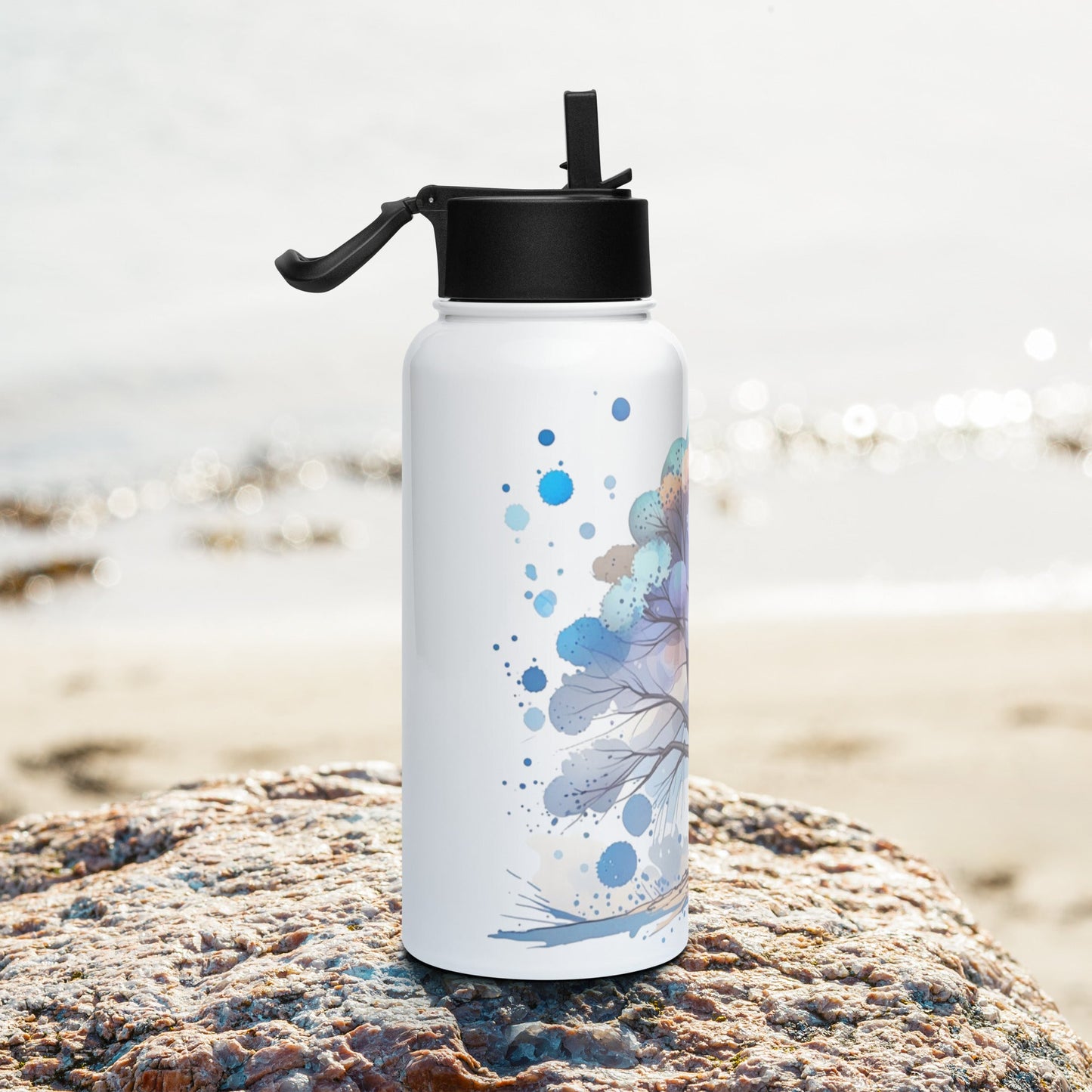 Tree Watercolor Art Stainless Steel Water Bottle With Straw Lid - Stainless Steel Water Bottle With Straw Lid - Discovery Co.