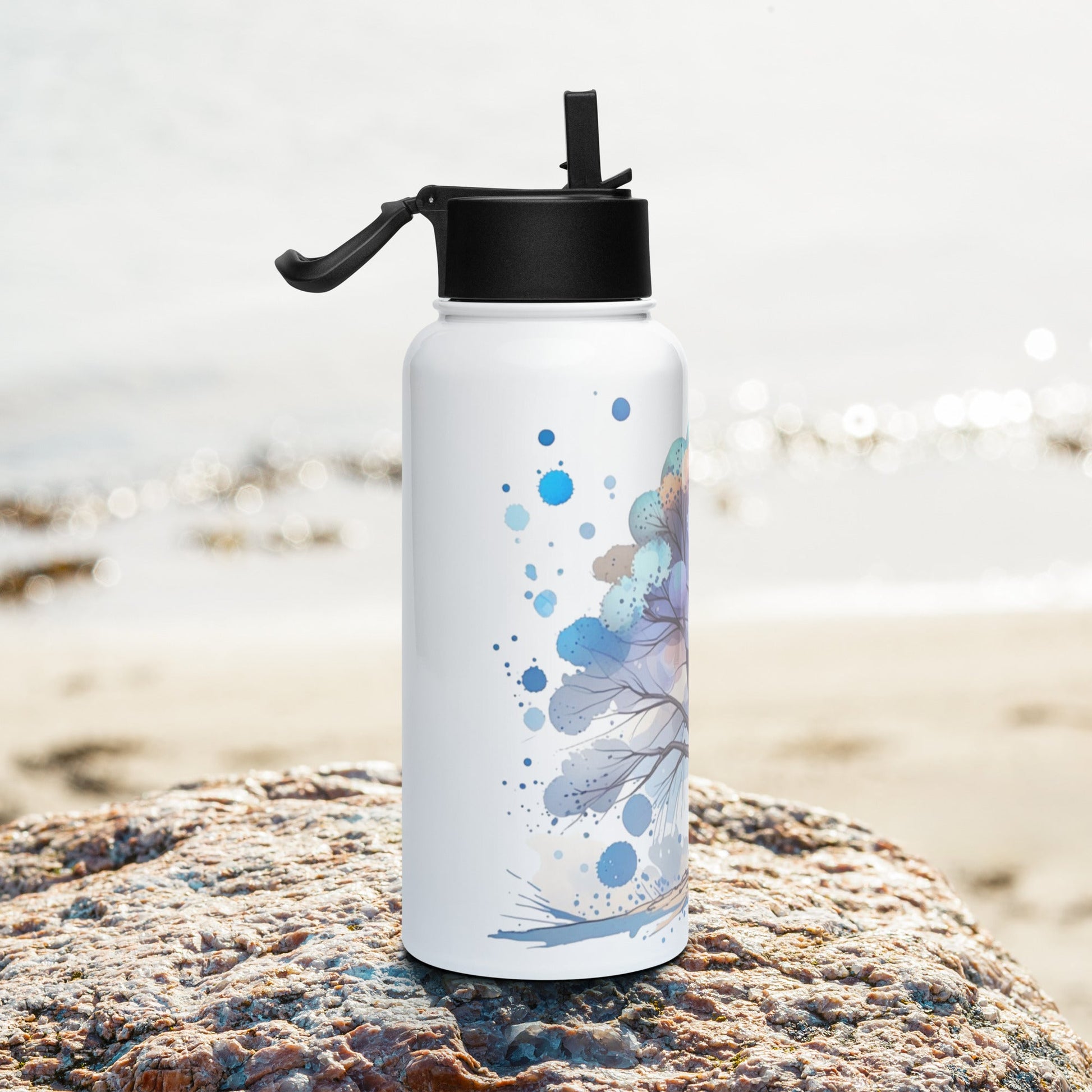 Tree Watercolor Art Stainless Steel Water Bottle With Straw Lid - Stainless Steel Water Bottle With Straw Lid - Discovery Co.