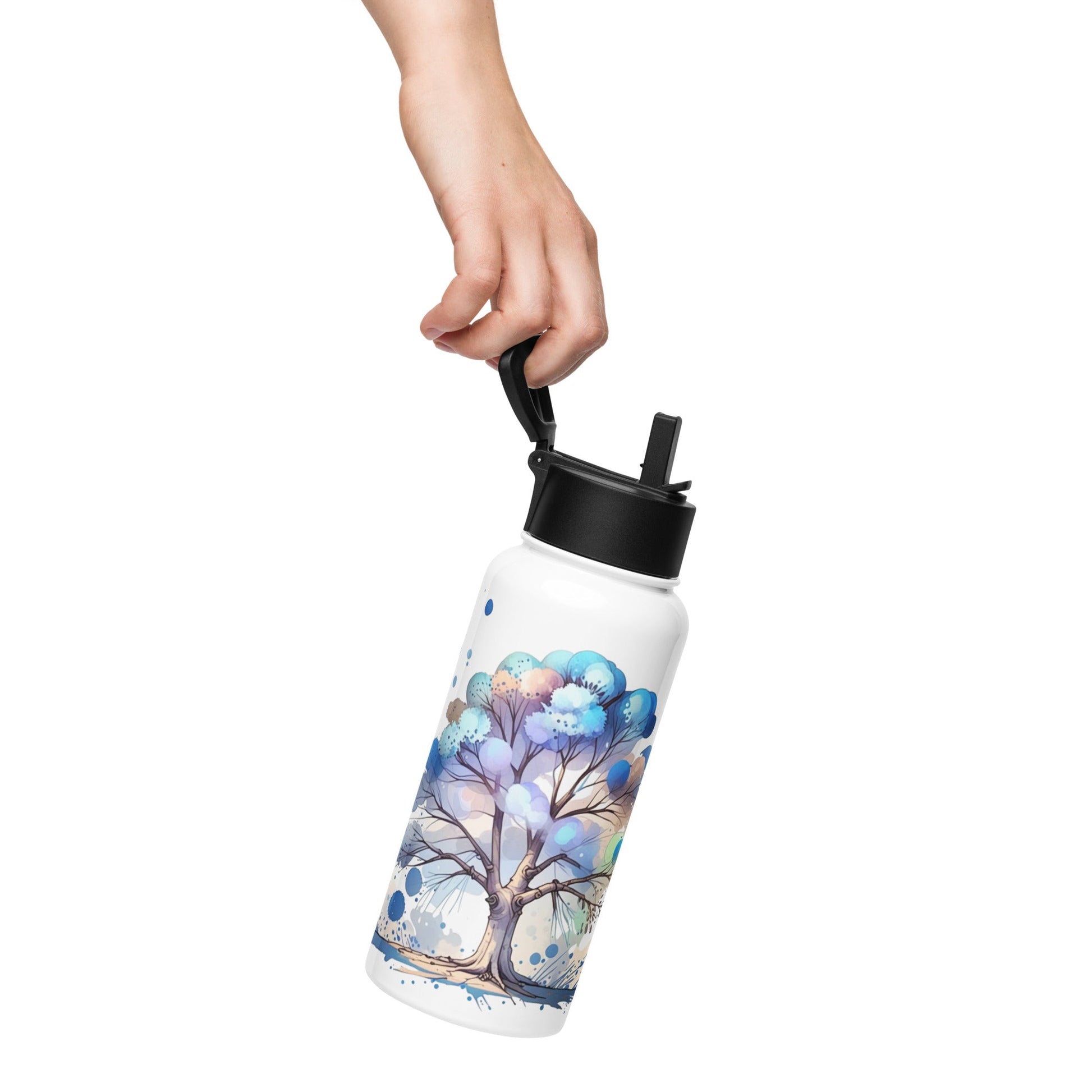 Tree Watercolor Art Stainless Steel Water Bottle With Straw Lid - Stainless Steel Water Bottle With Straw Lid - Discovery Co.
