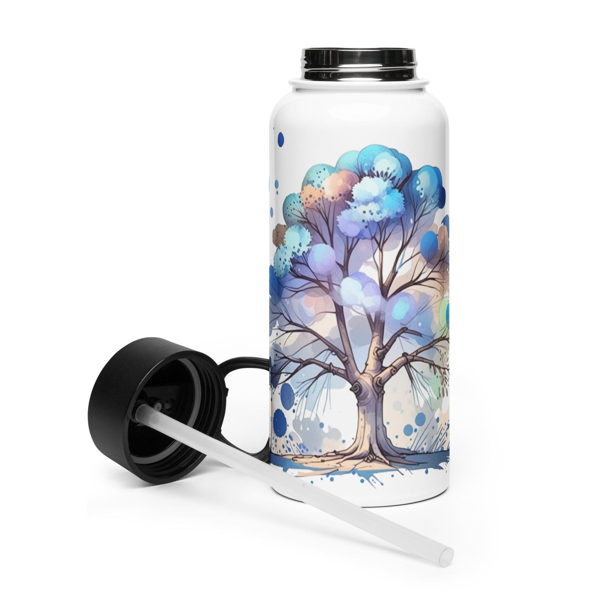 Tree Watercolor Art Stainless Steel Water Bottle With Straw Lid - Stainless Steel Water Bottle With Straw Lid - Discovery Co.