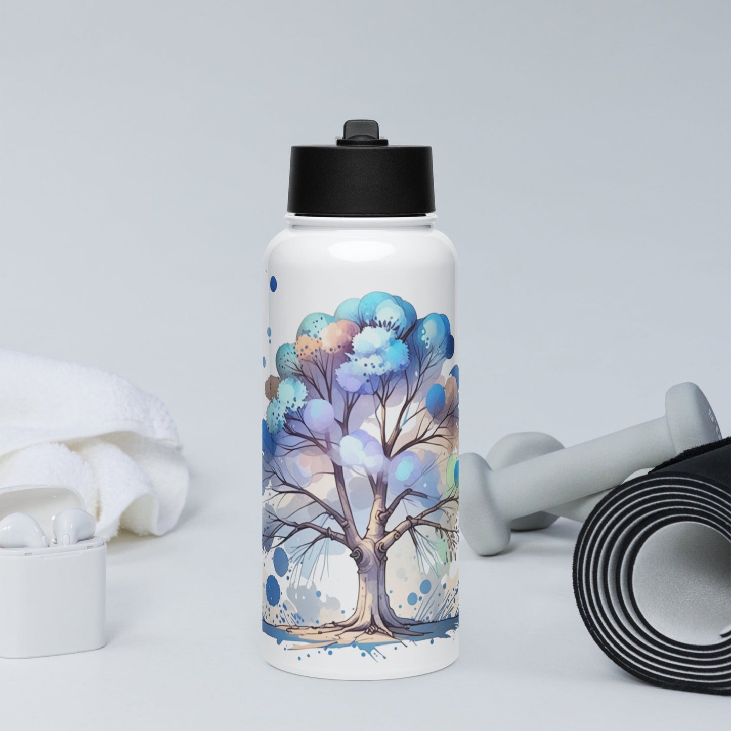 Tree Watercolor Art Stainless Steel Water Bottle With Straw Lid - Stainless Steel Water Bottle With Straw Lid - Discovery Co.