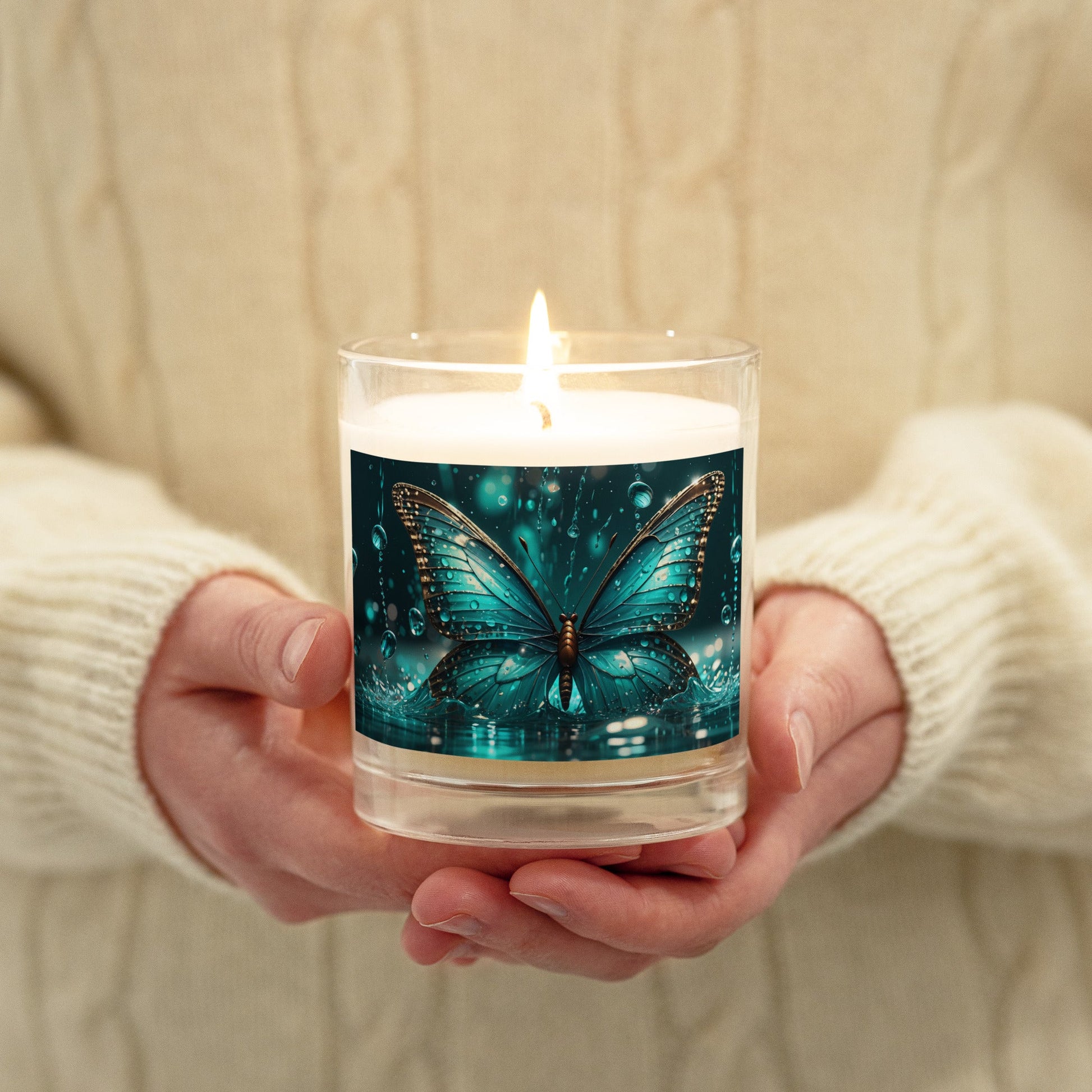 Turquoise Butterfly Glass Jar Soy Wax Candle - Candles - Discovery Co.