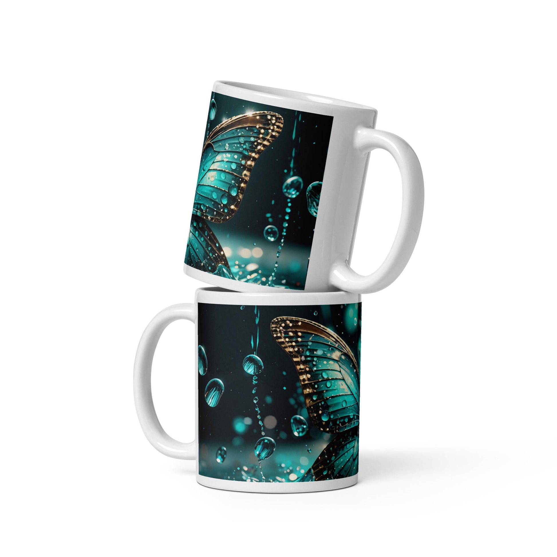 Turquoise Butterfly White Glossy Mug (11 oz, 15 oz, 20 oz) - Mugs - Discovery Co.