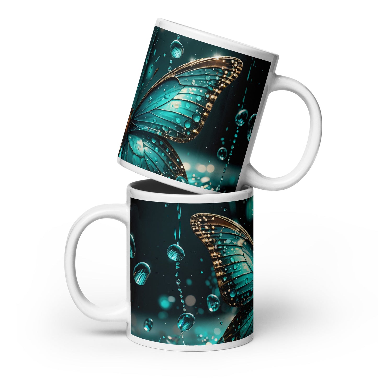 Turquoise Butterfly White Glossy Mug (11 oz, 15 oz, 20 oz) - Mugs - Discovery Co.