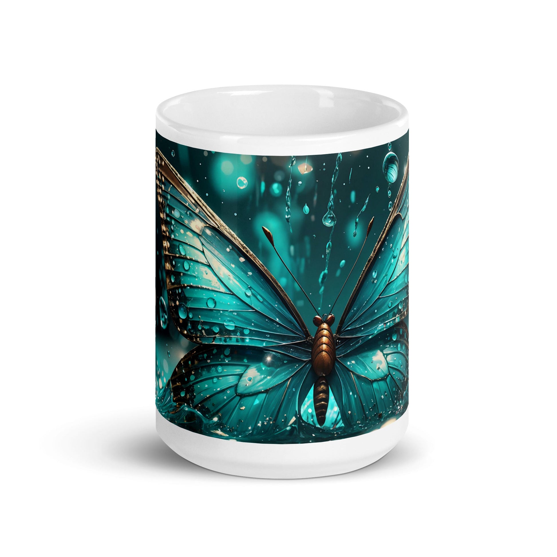 Turquoise Butterfly White Glossy Mug (11 oz, 15 oz, 20 oz) - Mugs - Discovery Co.