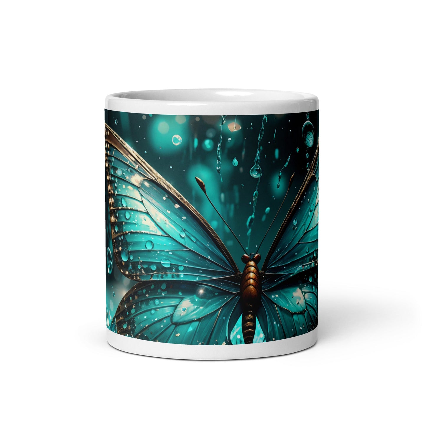 Turquoise Butterfly White Glossy Mug (11 oz, 15 oz, 20 oz) - Mugs - Discovery Co.