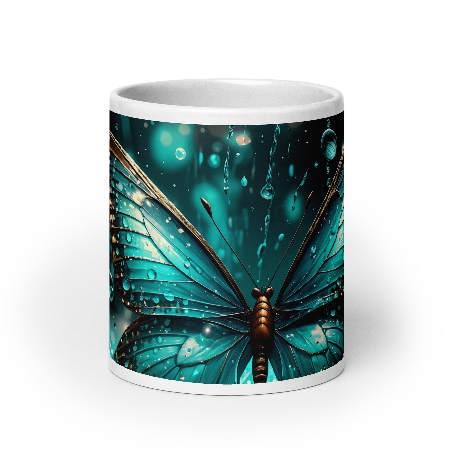 Turquoise Butterfly White Glossy Mug (11 oz, 15 oz, 20 oz) - Mugs - Discovery Co.