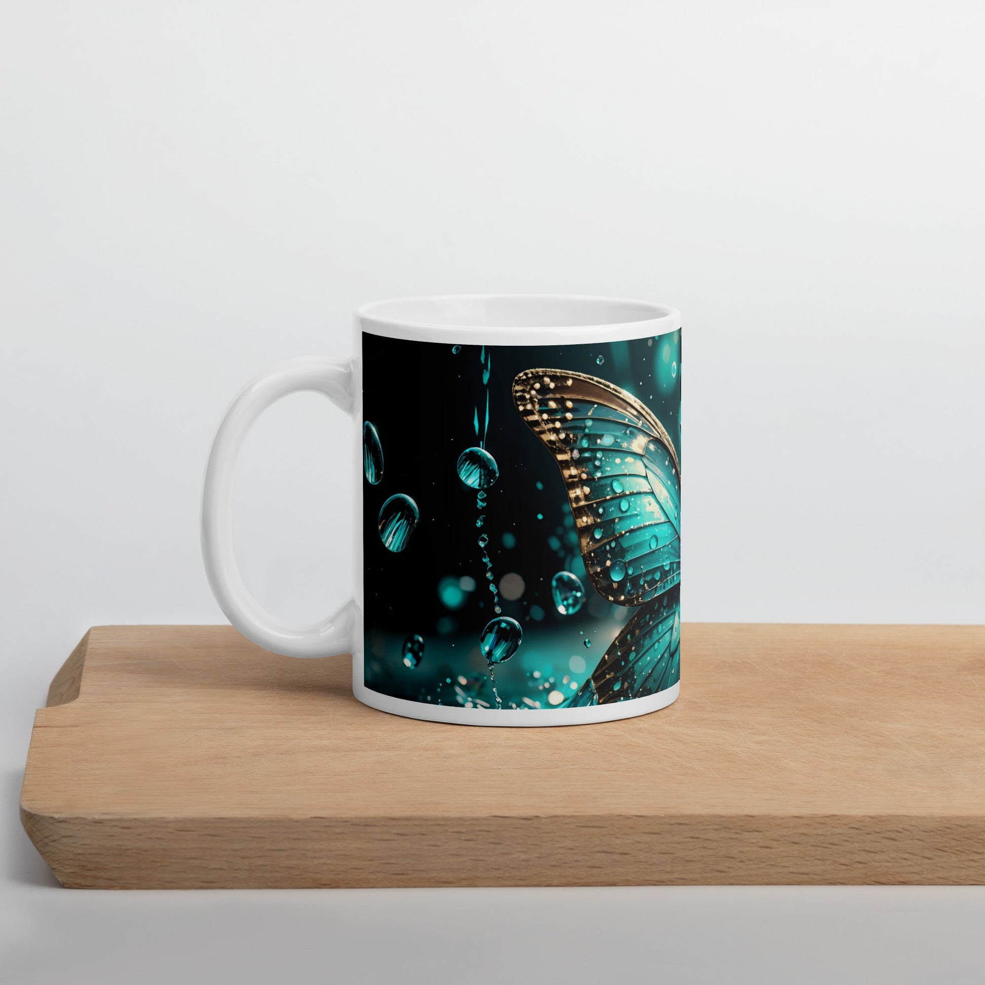 Turquoise Butterfly White Glossy Mug (11 oz, 15 oz, 20 oz) - Mugs - Discovery Co.